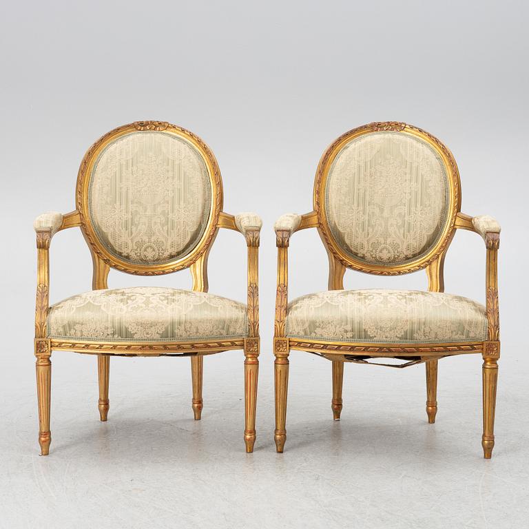 Soffa, 2 karmstolar, bord, gustaviansk stil, 1900-tal.