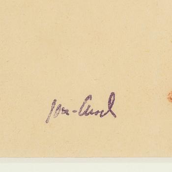 JOHN JON-AND, 2 works, ink and red crayon on paper, one signed, one signed with stamp.