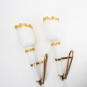 A pair of Murano glass and brass wall scones later part of the 20th century.