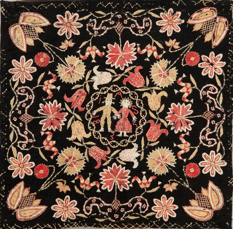 Embroidered tapestry, dated 1835, approx. 58 x 58 cm.