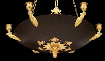 A Swedish Empire 19th century six-light hanging lamp.