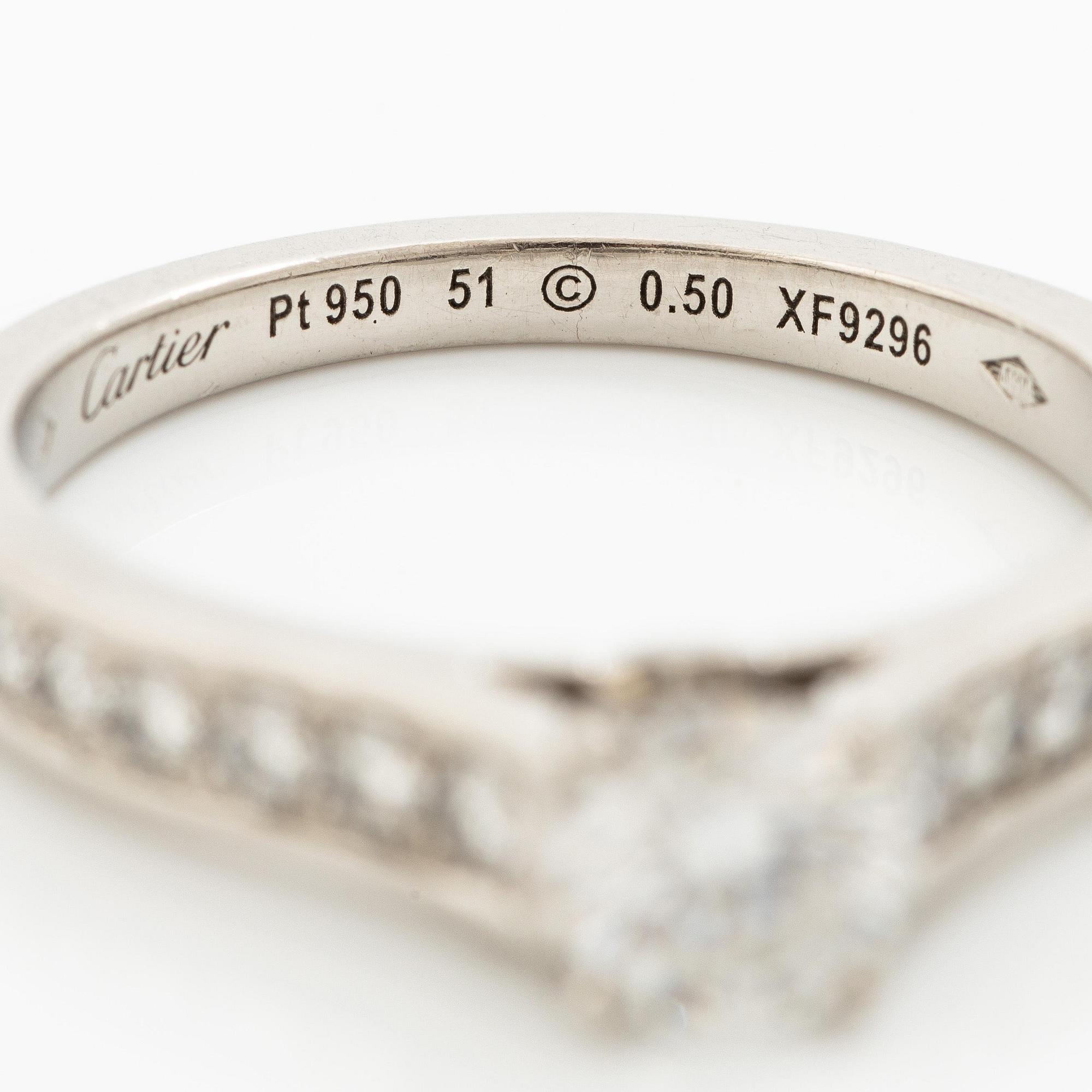 Cartier two rings platinum with round brilliant-cut diamonds.