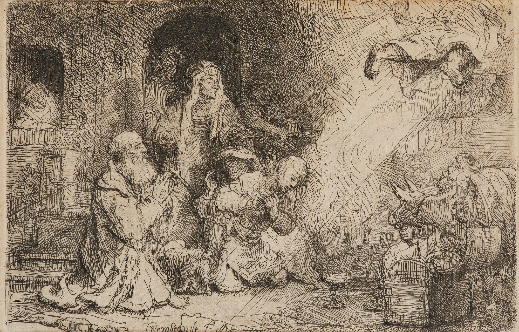 Rembrandt Harmensz van Rijn, "The Angel departing from the Family of Tobias".