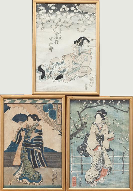 TRÄSNITT, 3 st, Japan, 1800/1900-tal.