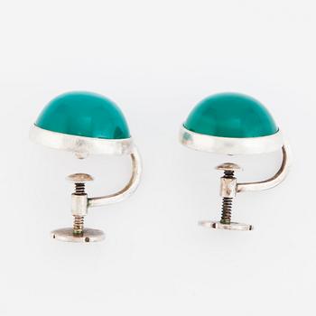 Wiwen Nilsson, a pair of sterling silver earrings set with green quartz,  Lund 1952.