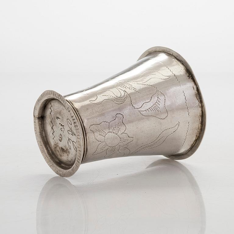 An 18th-century parcel-gilt beaker, maker's mark of Ferdinand Sehl the younger, active in Stockholm 1723-1743.