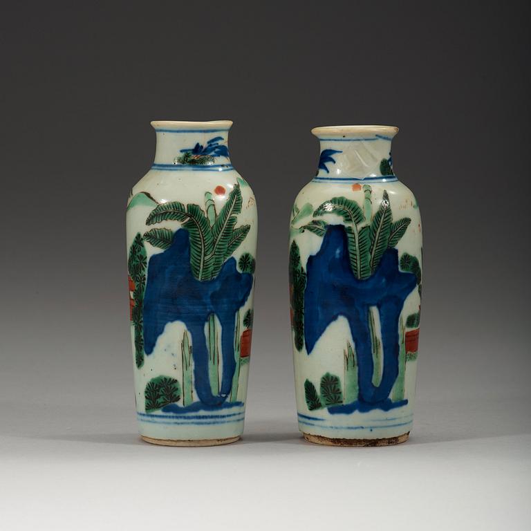 A pair of wucai transition vases, 17th Century.