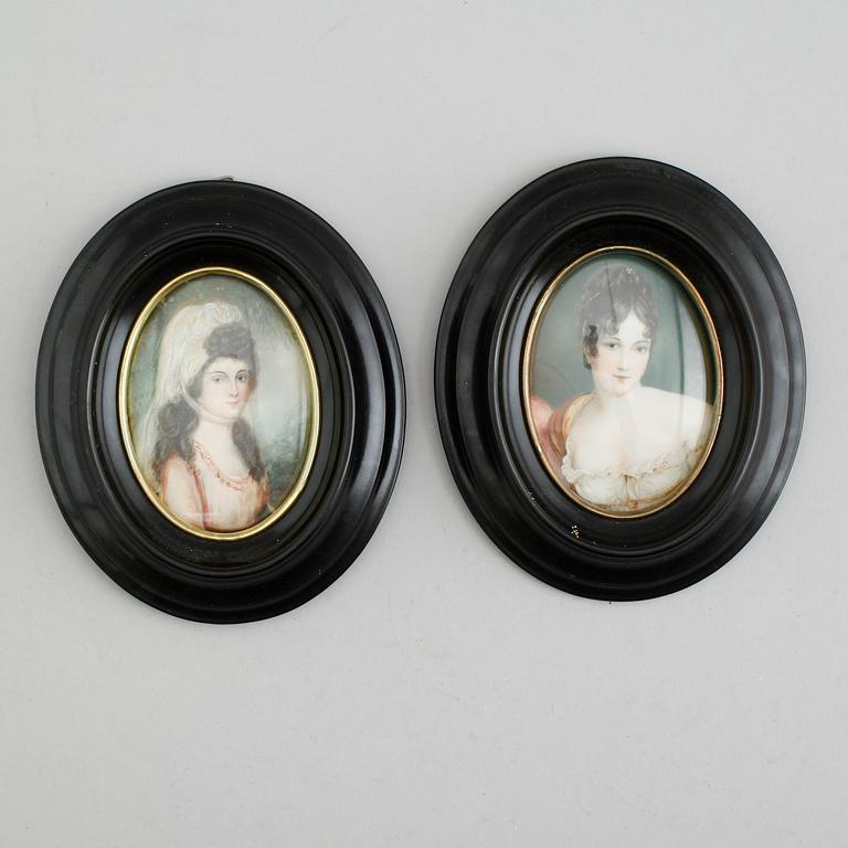 MINIATYRER, 2 st, gouacher, 1900-talets första hälft.