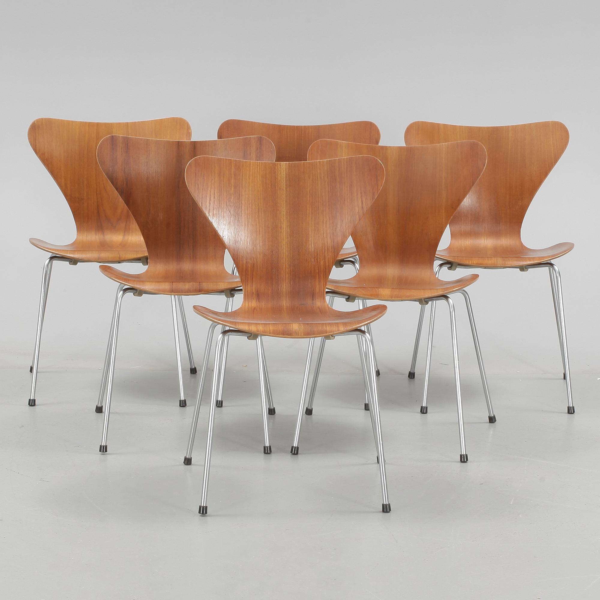 STOLAR, 6 st, "Sjuan", Arne Jacobsen, Fritz Hansen. 1960/70-tal.