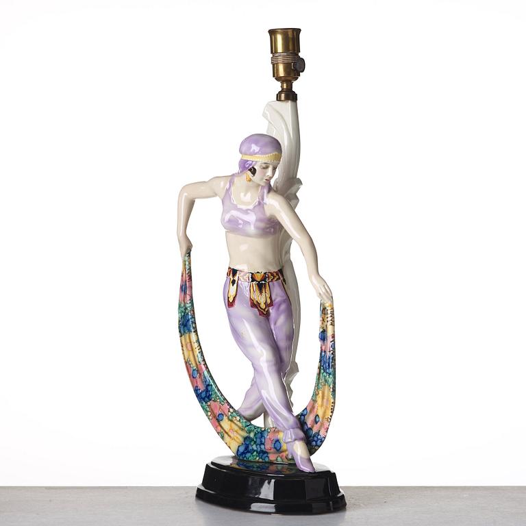 Josef Lorenzl, JOSEF LORENZL, an "Odaliske" creamware figure/table lamp, for Goldscheider, Wien, model 5613.