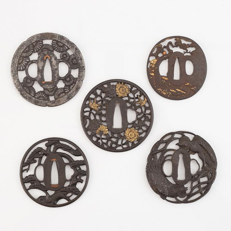 Five iron tsubas, Japan, Edo period.