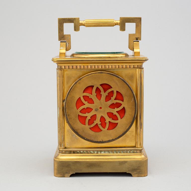 A French travel clock, late 19th century.