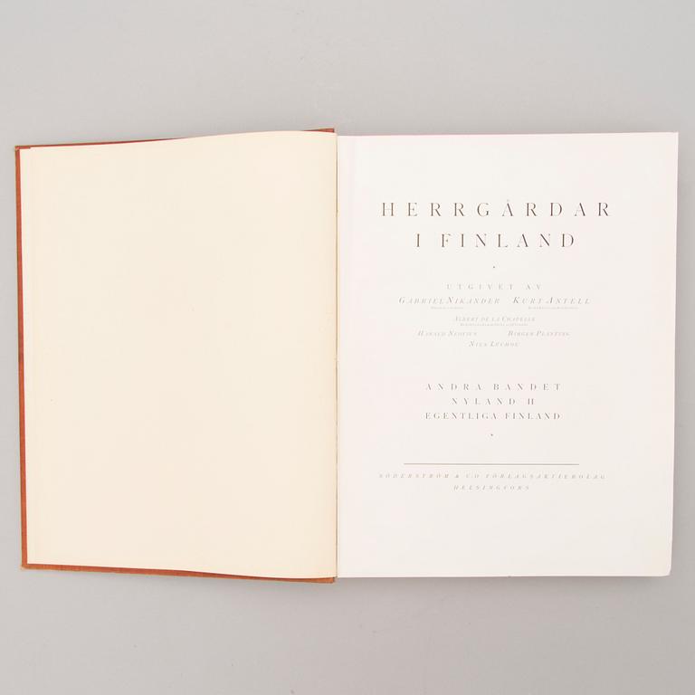 A three-volume book set about mansions in Finland "Herrgårdar i Finland", Helsinki 1928-29.