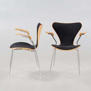 Four armchairs by Arne Jacobsson for Fritz Hansen dated 1994.