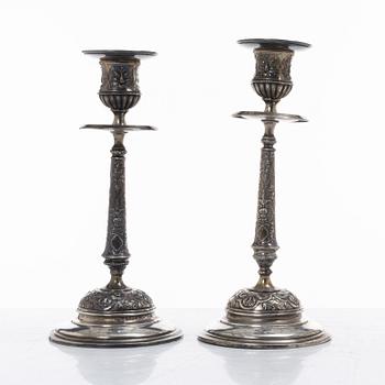 A pair of Swedish silver Renaissance-revival candlesticks, mark of CG Hallberg, Stockholm 1883.