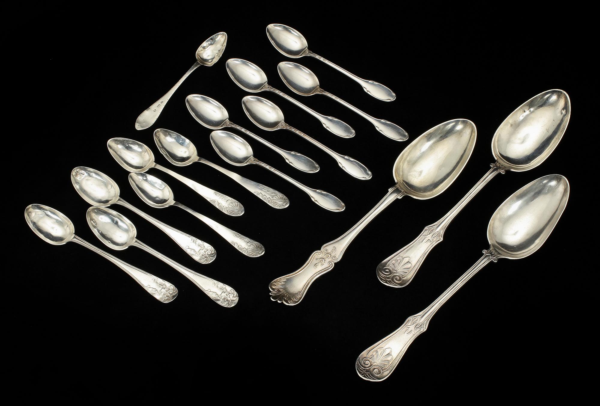 PARTI SILVERBESTICK, 16 st, silver, 1800-tal. Vikt 370 g.