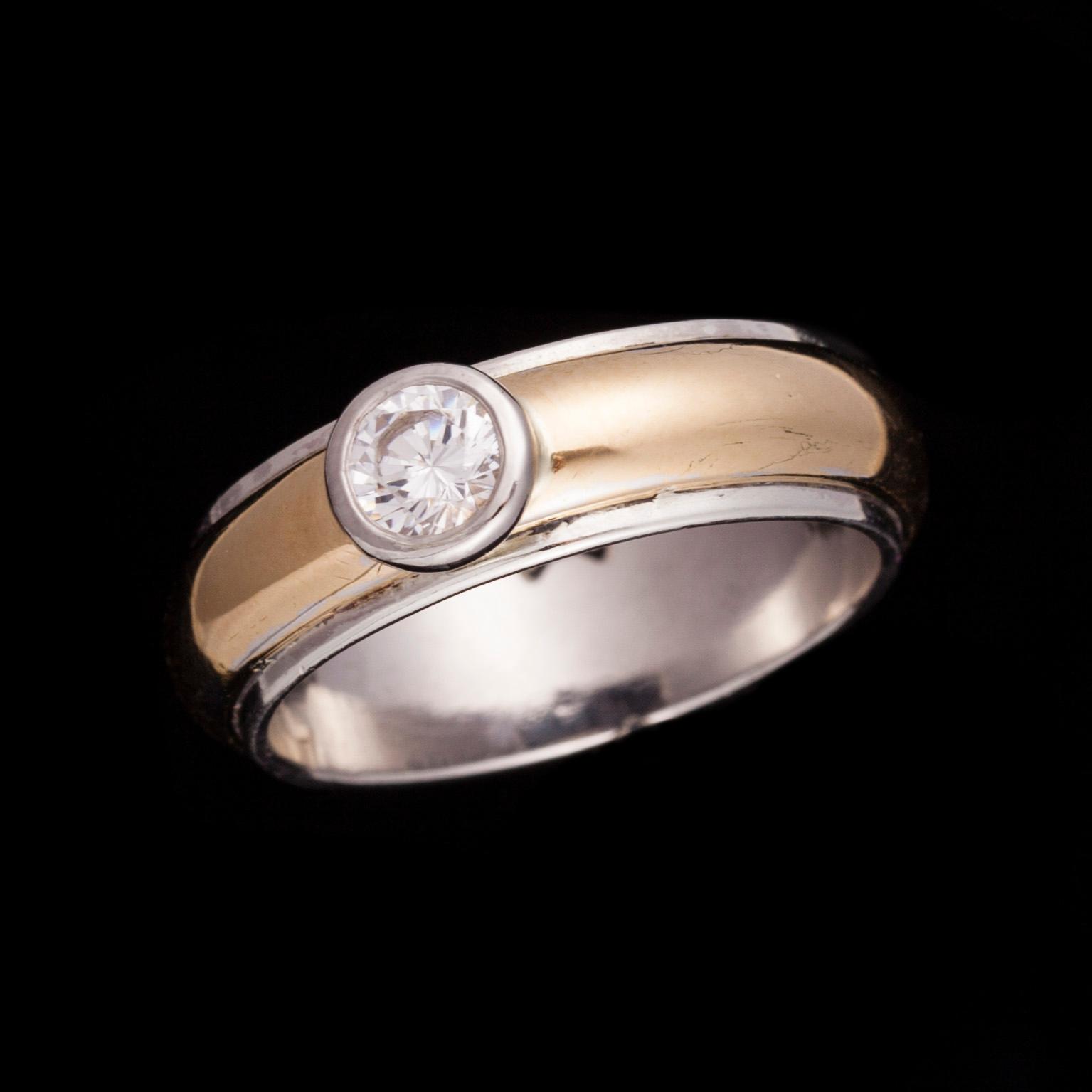 RING, 14K guld, sterlingsilver, diamantimitation ca 0,35 ct. Vikt 7 g.
