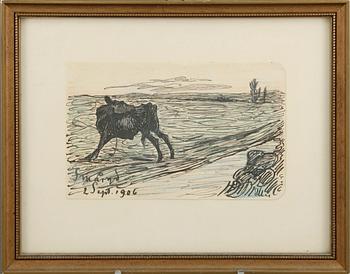 NILS KREUGER, tillskriven, 2 st, blandteknik på papper, osignerade, daterade 1906 och 1909.