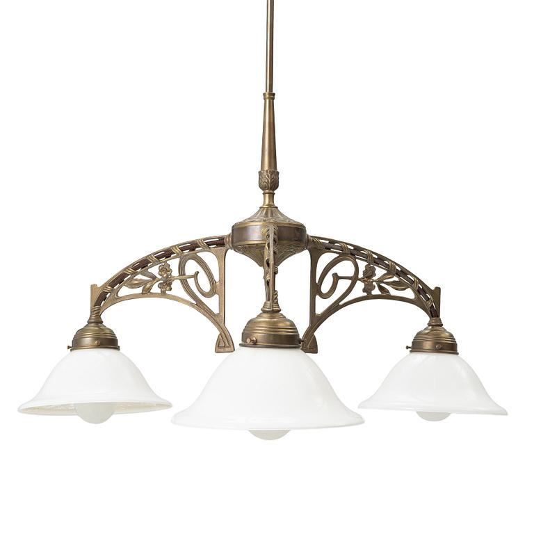 Ceiling lamp, Art Nouveau style, circa 2000, Berliner Messinglampen, Germany.