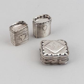 Three dutch silver snuff boxes, 19th century.