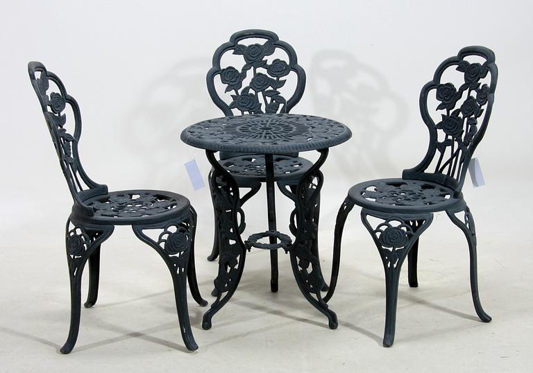 TRÄDGÅRDSMÖBLER, 4 delar, gjutjärn, 2000-tal.