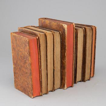 Nine leatherbound 18th century books.