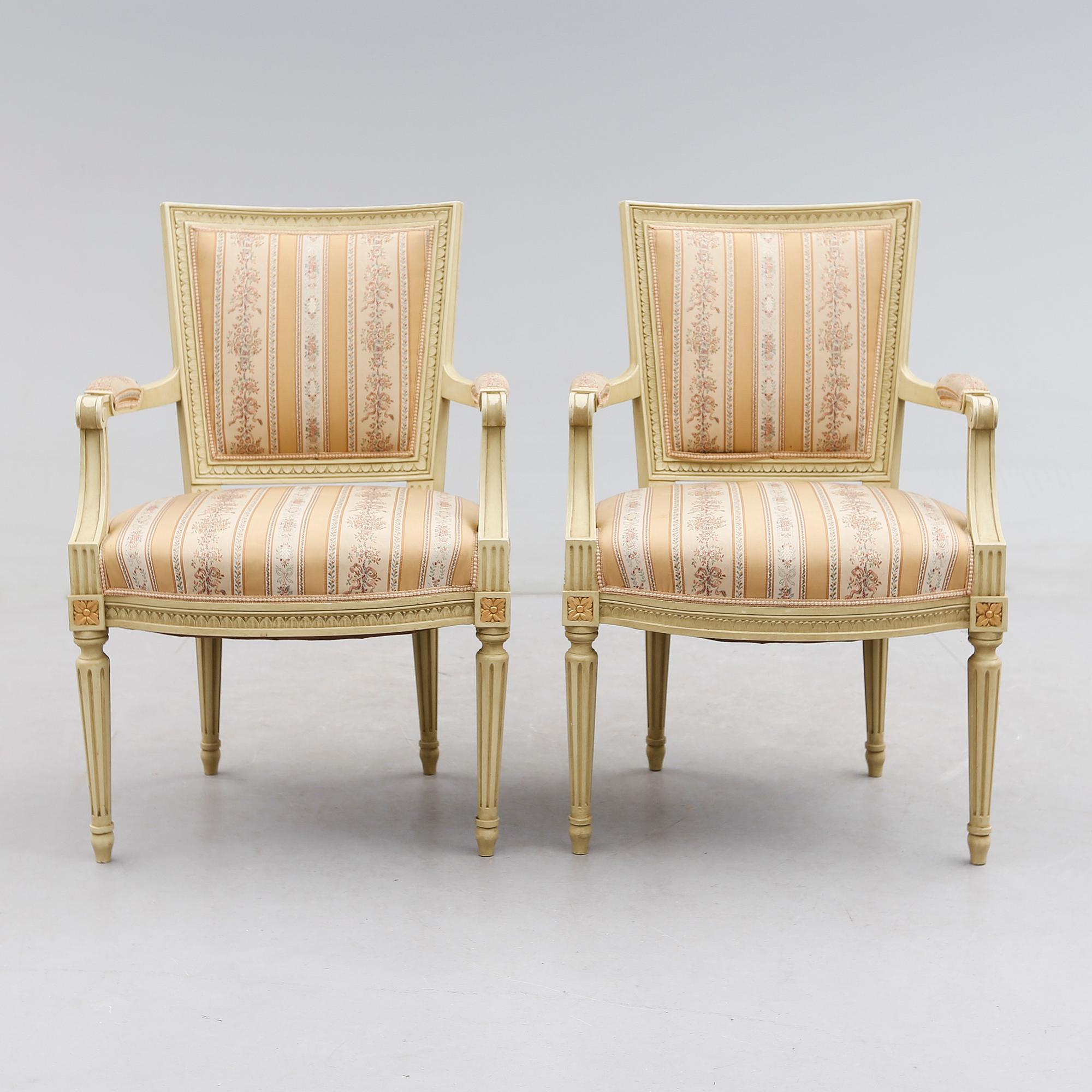 KARMSTOLAR, 1 par, gustaviansk stil, 1900-talets mitt.