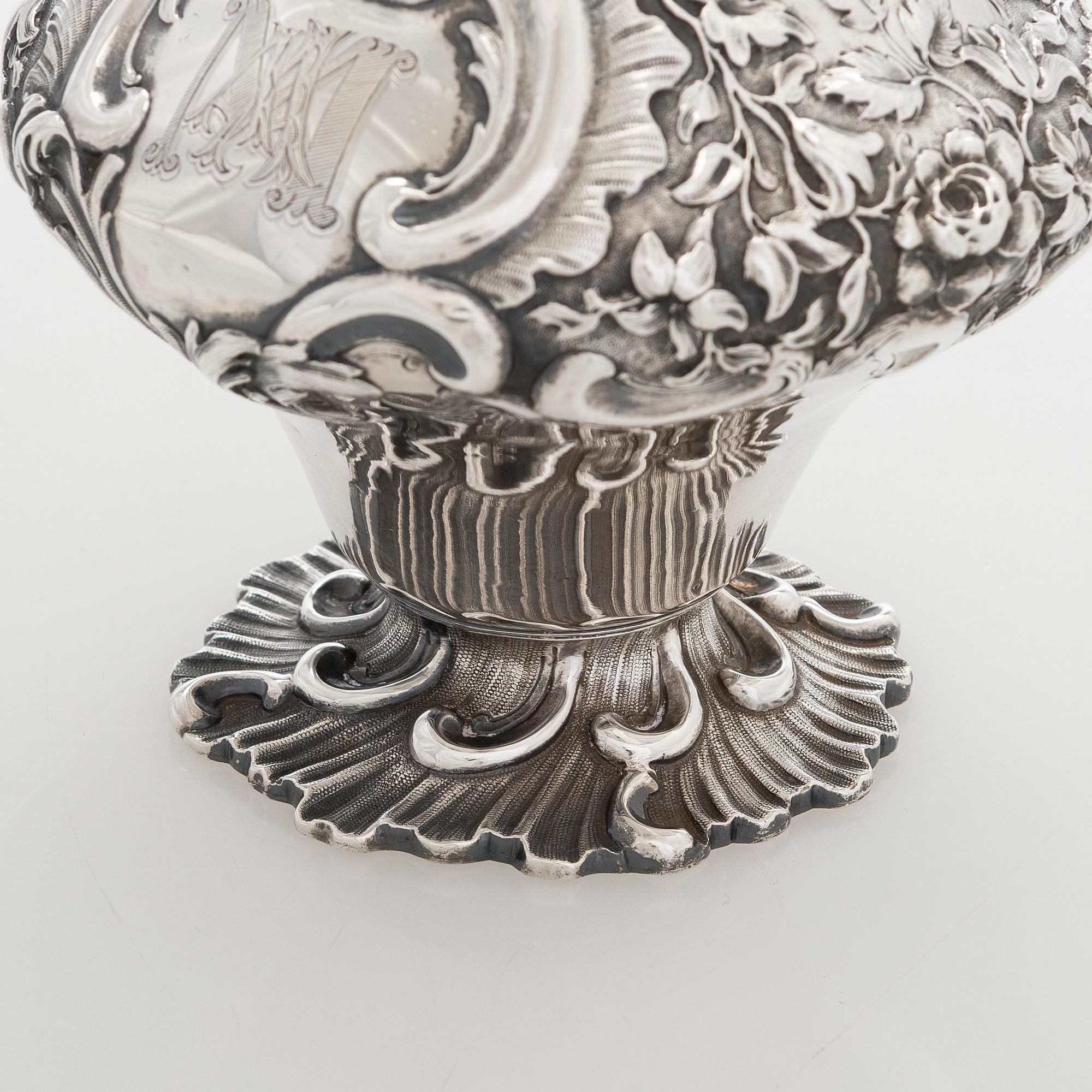 A sterling silver ewer, maker's mark of Robert W Smith, Dublin 1843.