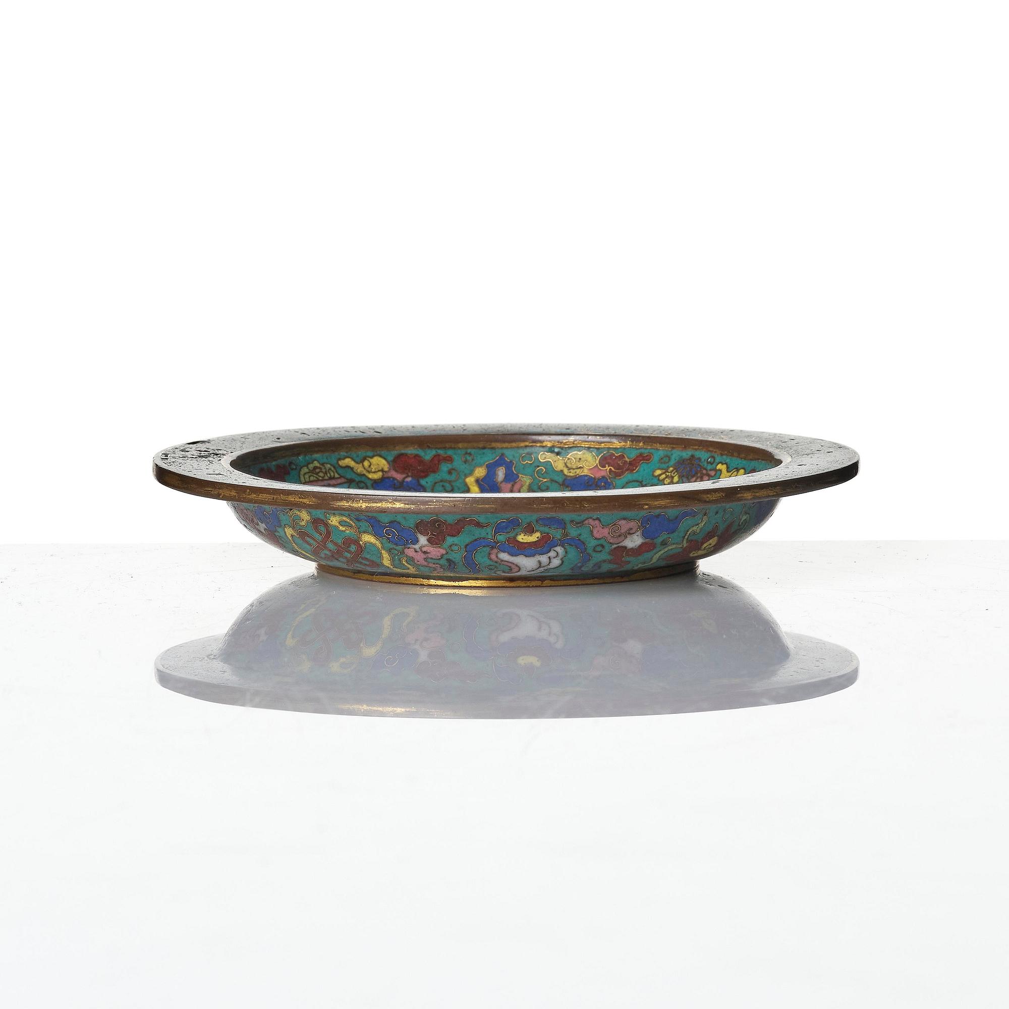 A cloisonne 'Sanskrit' dish, Qing dynasty, with a Qianlong mark and of the period (1736-95).