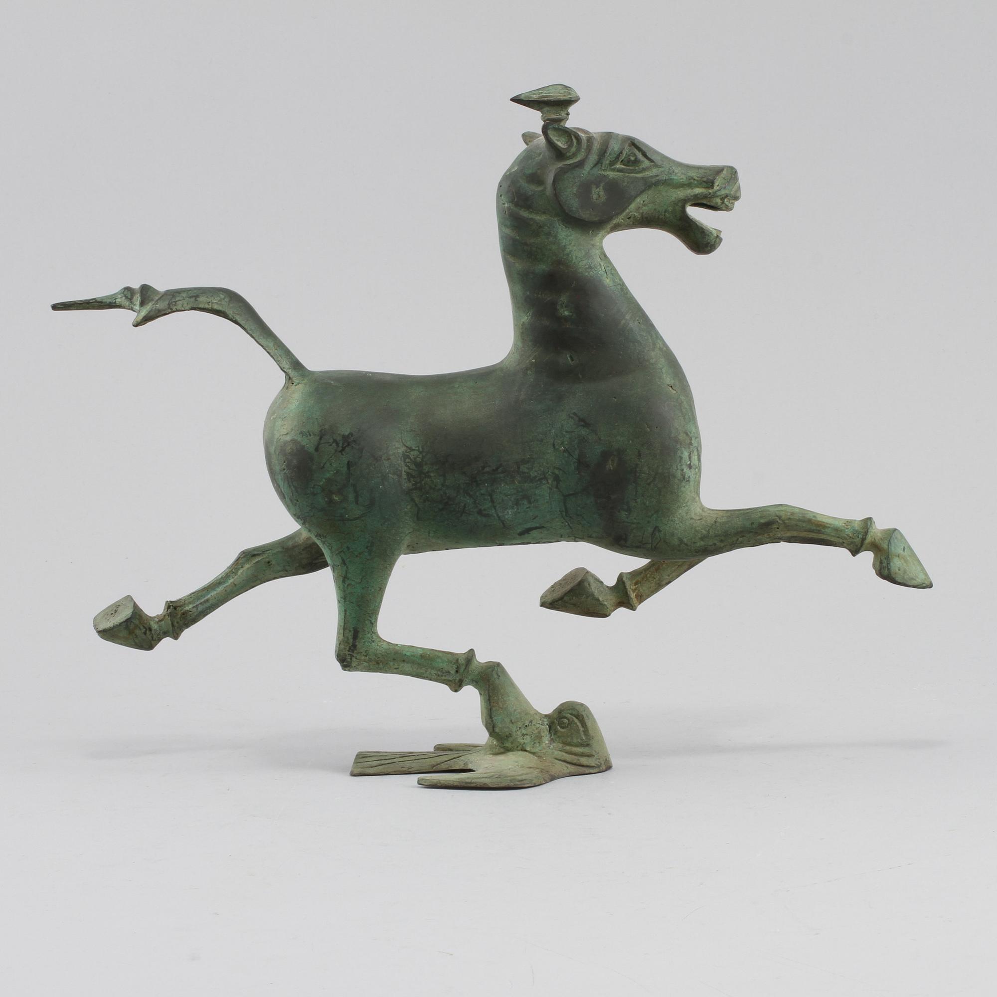 FIGURIN, grönpatinerad metall, orientalisk,  1900/2000-tal.