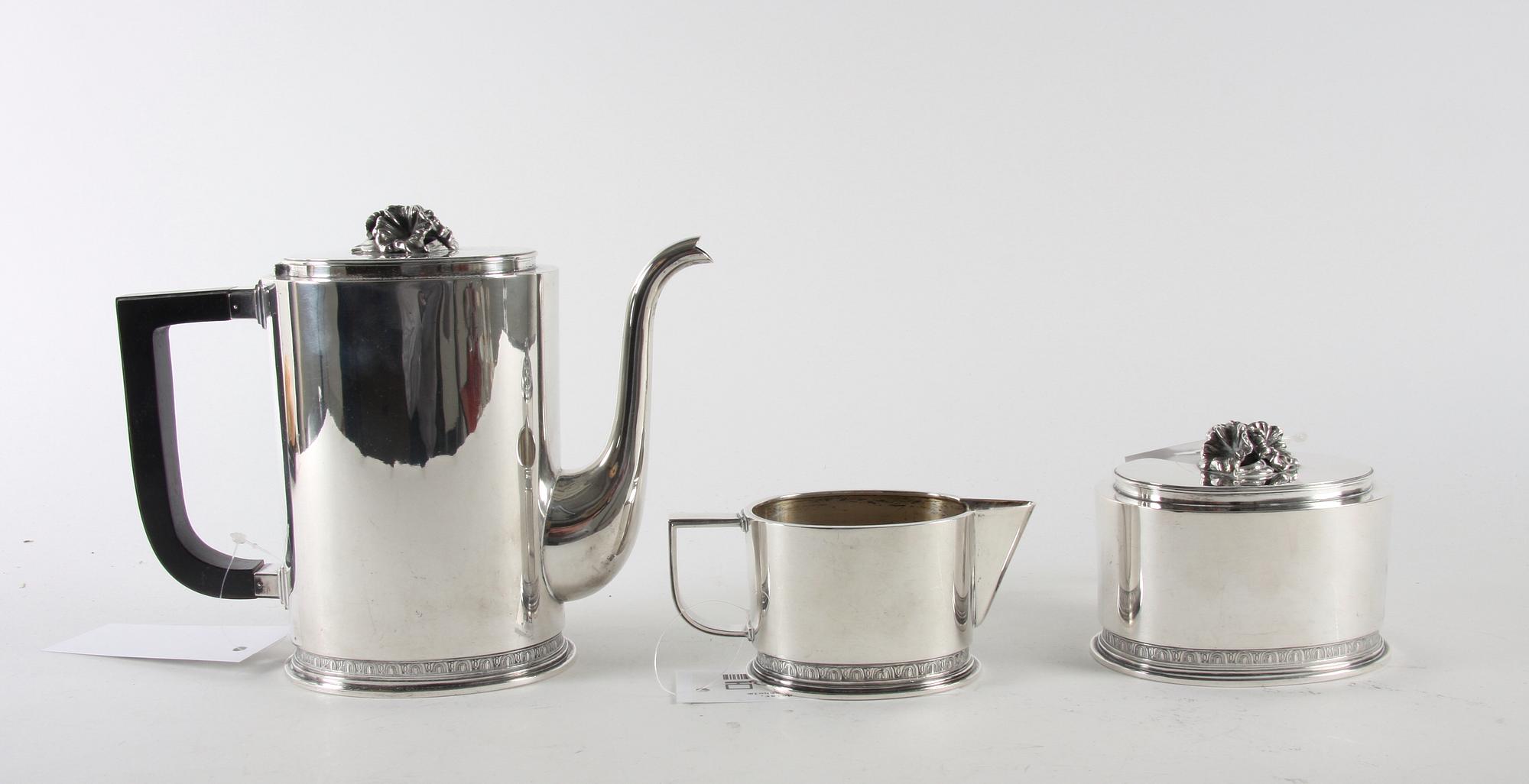 KAFFESERVIS, 3 delar, silver, O B Sjögren, Stockholm 1946.