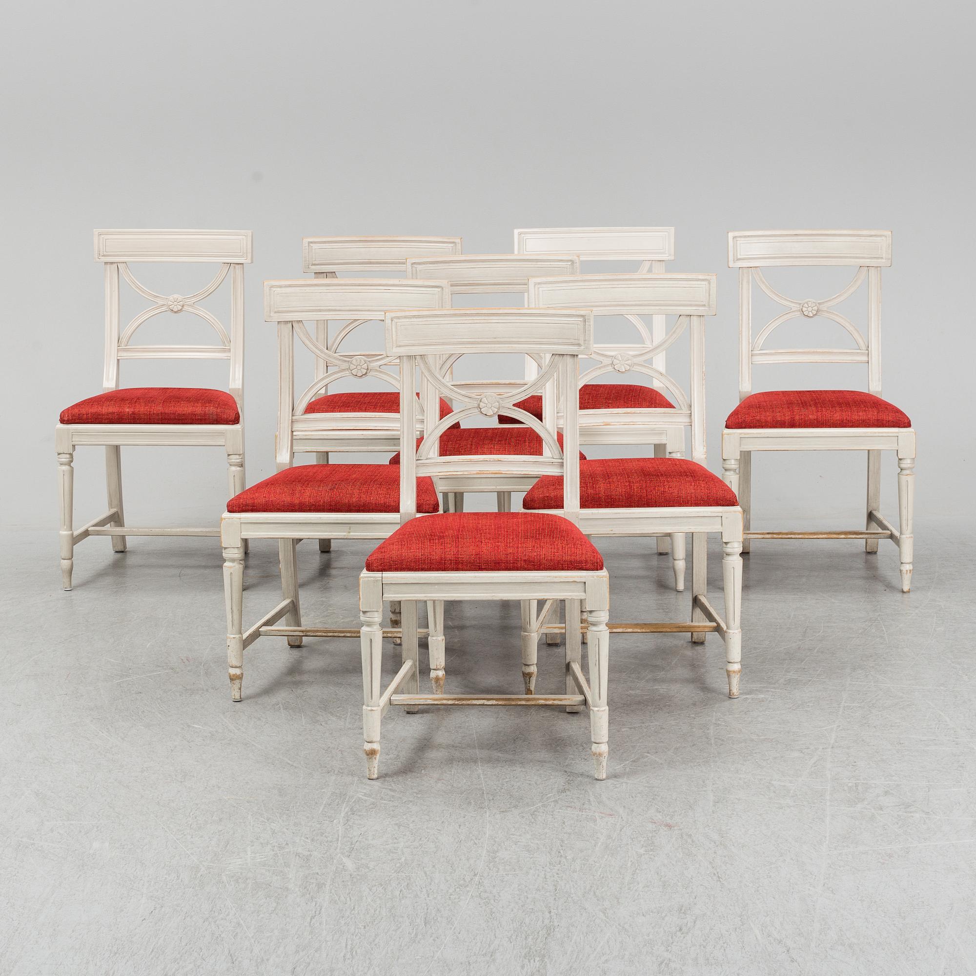 Eight late 20th century Gustavian style chairs.