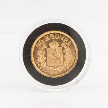 Guldmynt Norge, Oscar II 20 kr, 1877.