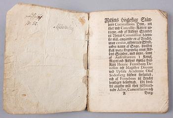 INBUNDEN TIDNING SAMT KUNGÖRELSE, 2 st, bla Upsala Academie och stadstidning. 1754 resp 1793.
