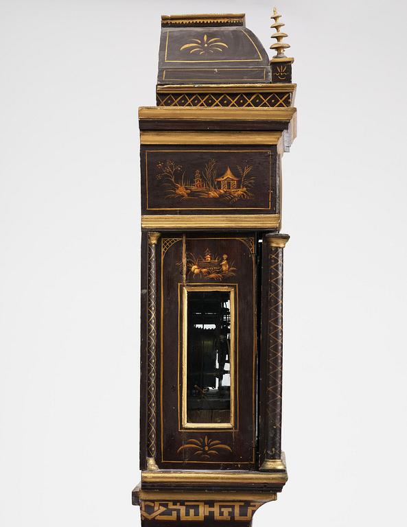 A George II japanned musical longcase clock by William Barrow (watchmaker in London 1700-36).