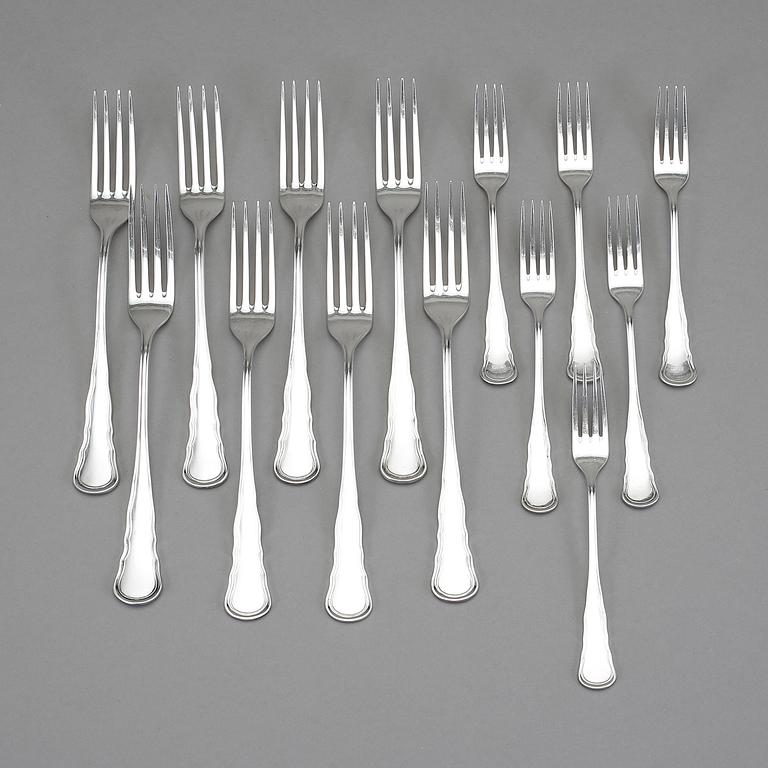 GAFFLAR, 8 + 6, silver, modell "Chippendale", CG Hallberg, Stockholm, 1930-tal. Vikt 461 g.