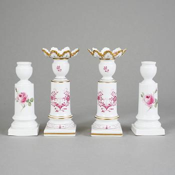 LJUSSTAKAR, två par varav ett par med ljusmanschetter. Meissen, 1900-tal.