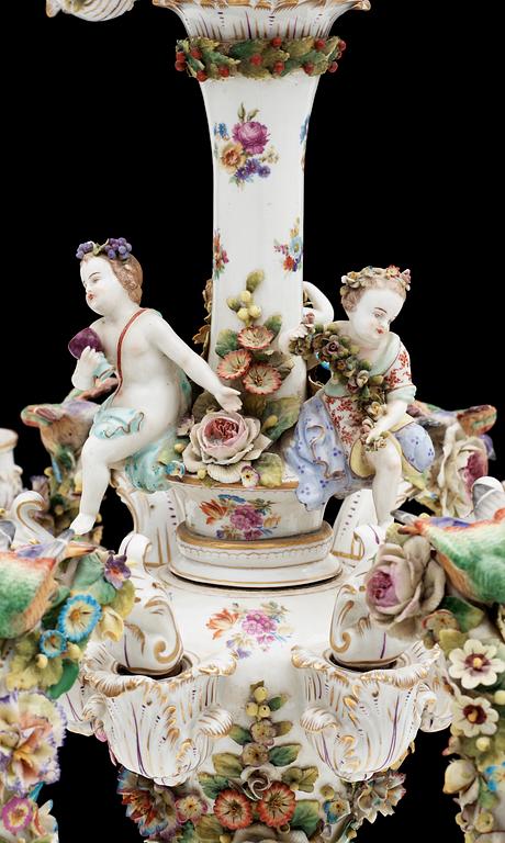 A Rococo style porcelain chandelier, ca 1900.
