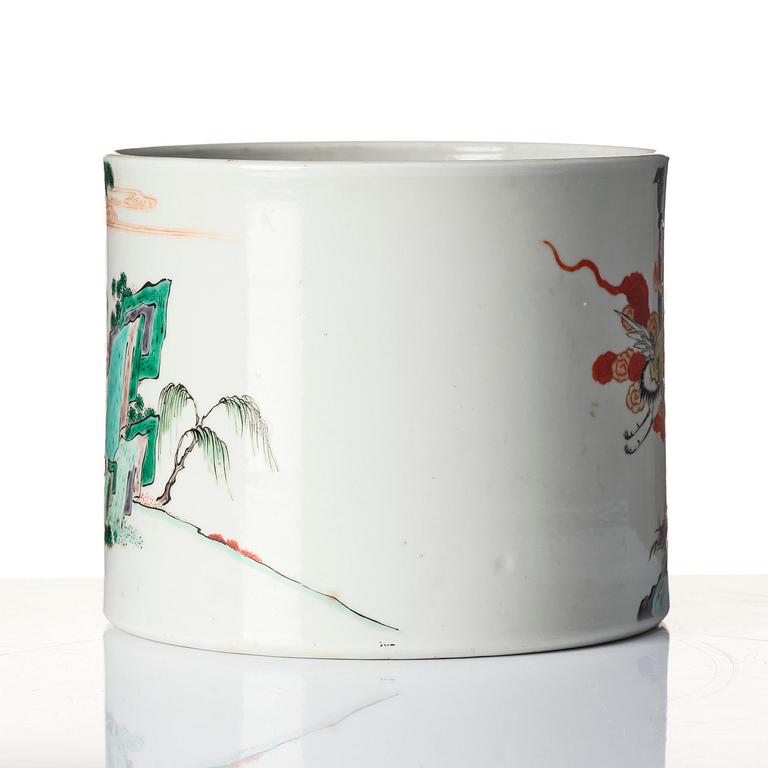 A famille verte brush pot, Qing dynasty.