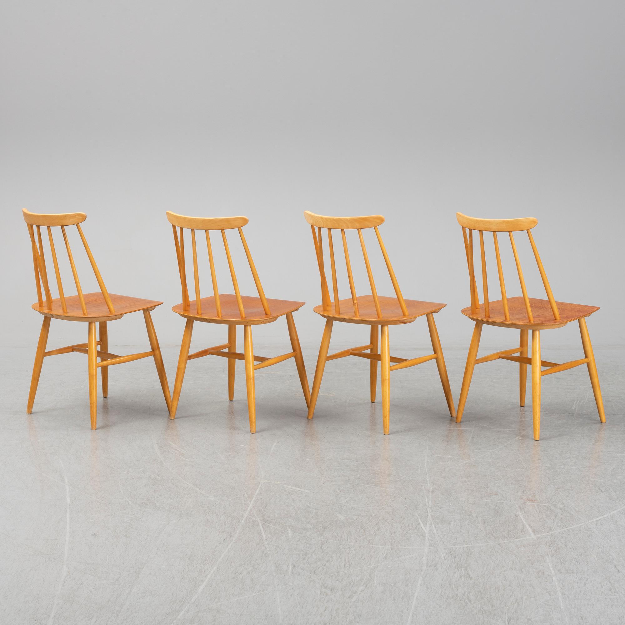 Four 'Fanett' chairs by Ilmari Tapiovaara, Edsbyverken, Sweden.