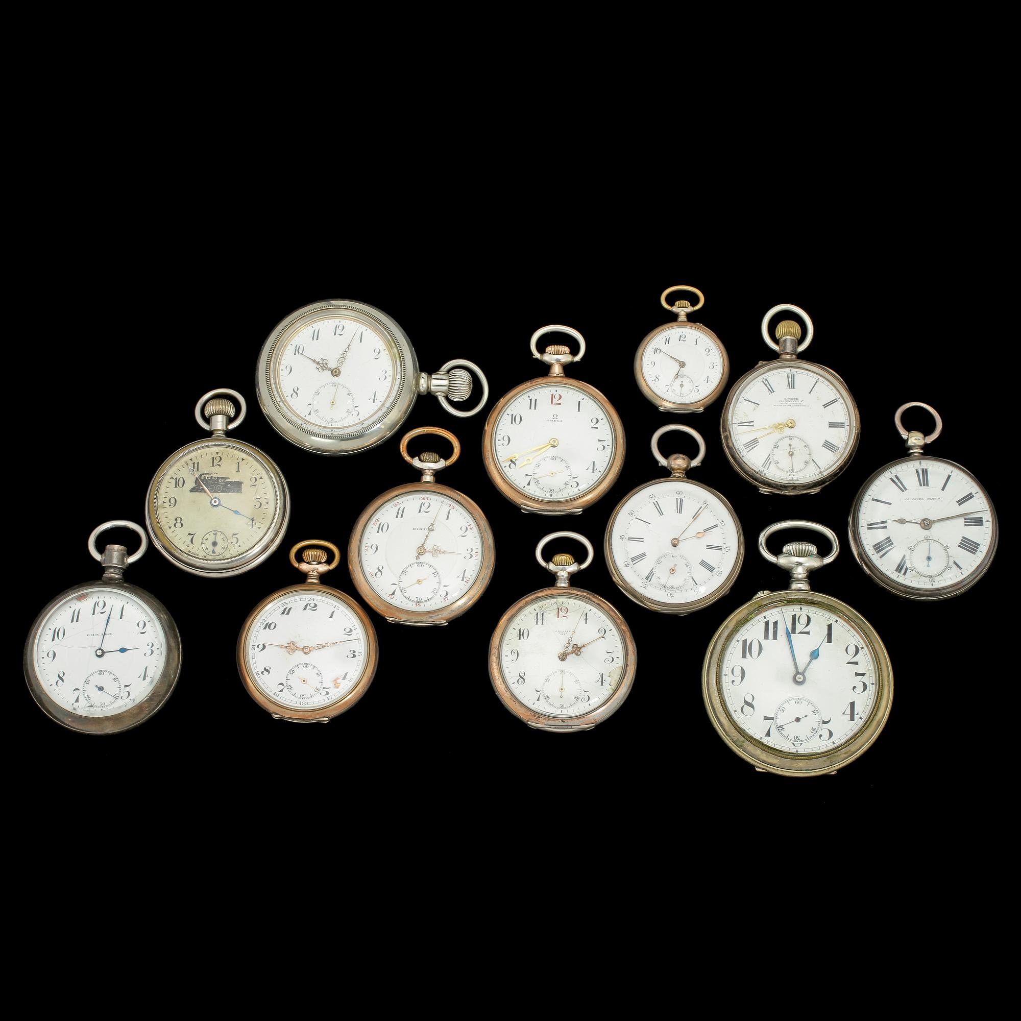 FICKUR, 12 st, bl a Omega samt Telegrafur, 1800/1900-tal.