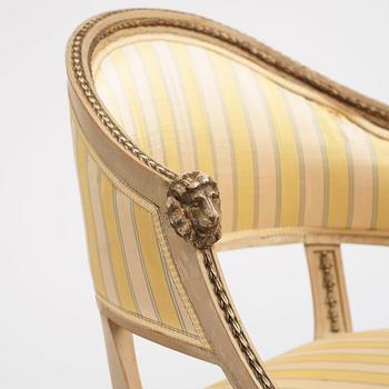 A pair of matched late Gustavian armchairs, Stockholm,  late 18th century.