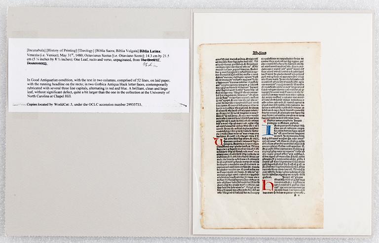 Leaves of Italian Incunabula / Printed leaves of the 1400s.