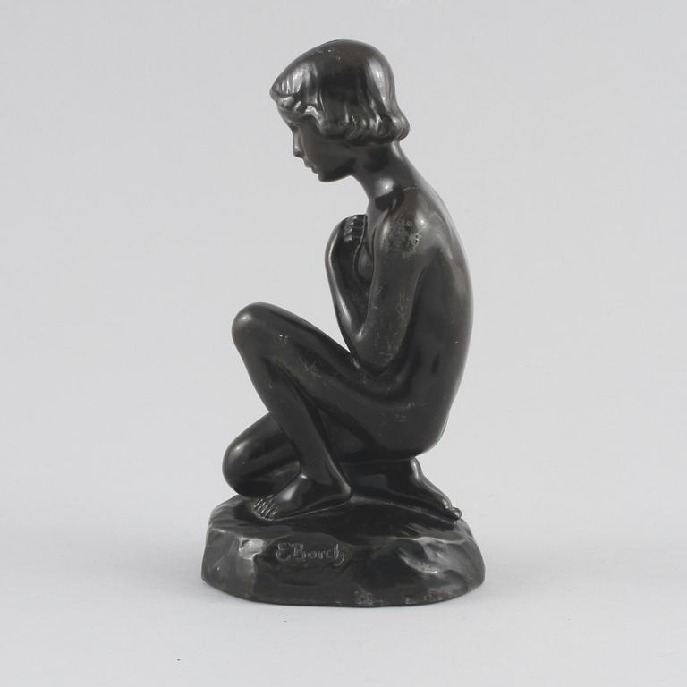 ELNA BORCH, skulptur, mörkpatinerad vitmetall, för Just Andersen, signerad.