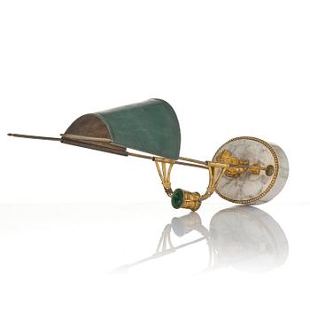 A late Gustavian gilt brass, marble and tole reading lamp, late 18th century.