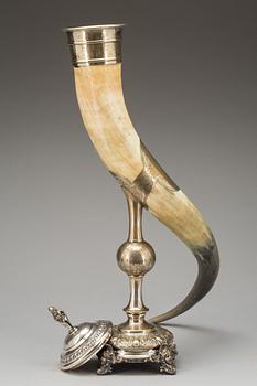 PRAKTDRYCKESHORN, horn och nysilver, 1800-talets slut.