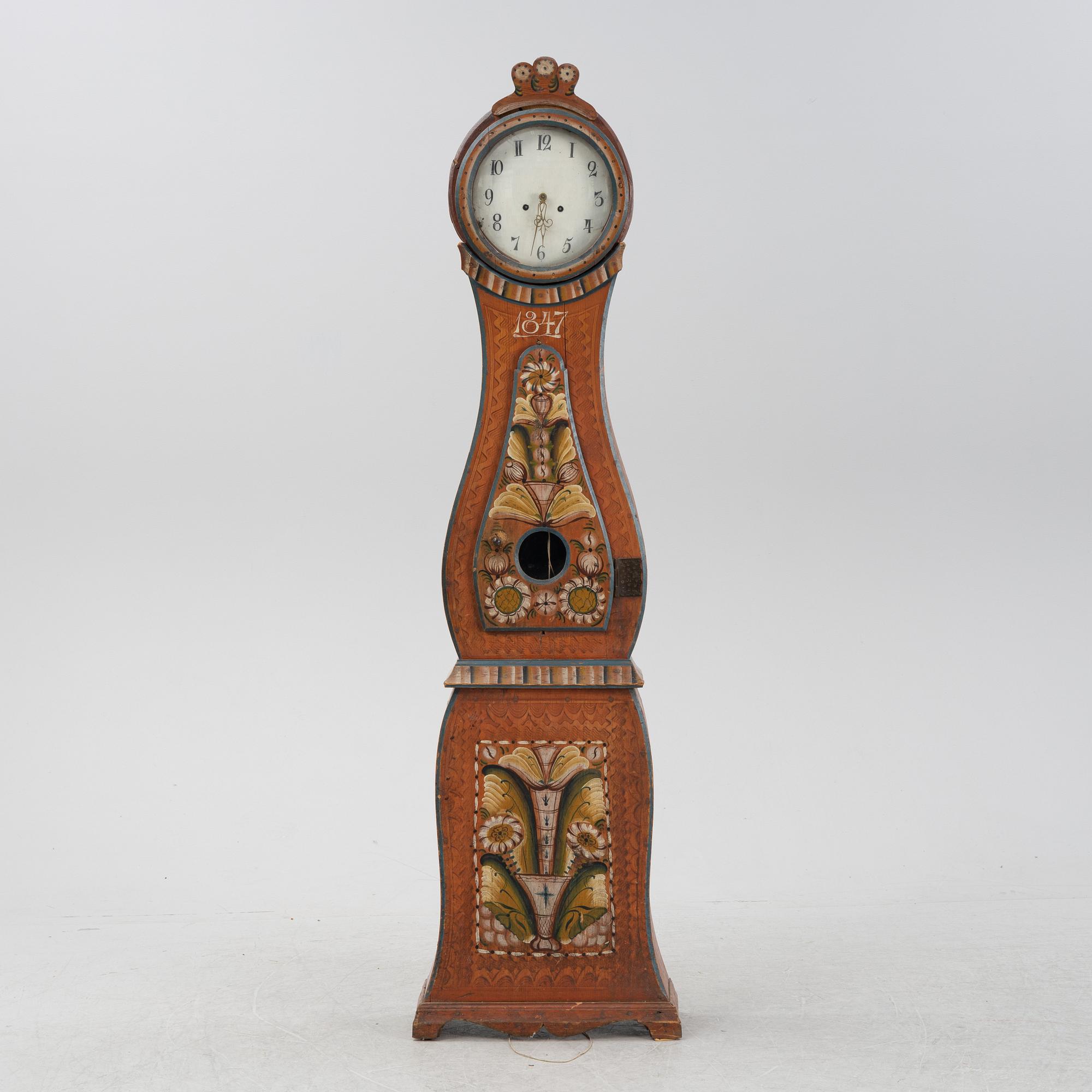 A Swedish provincial painted longcase-clock, dated 1847.