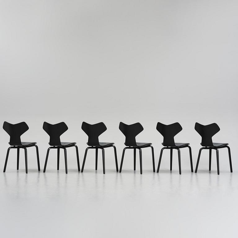 Arne Jacobsen, a set of six "Grand Prix" (Exclusive Edition Black) dining chairs, Fritz Hansen, 2021.