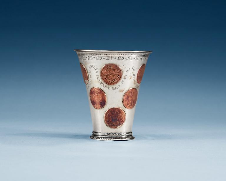 A SWEDISH SILVER AND COPPER BEAKER, un marked, early half of 18th century.