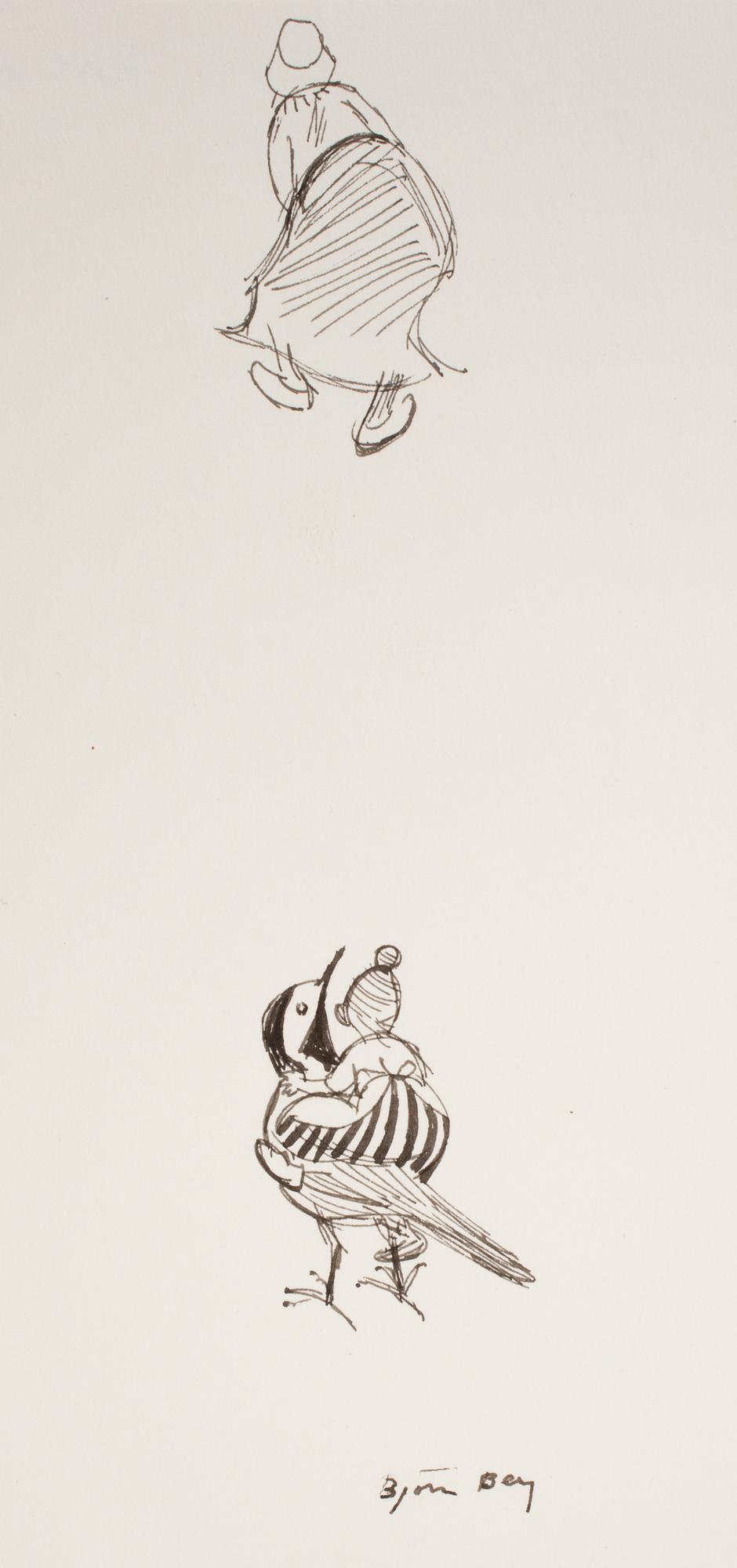 BJÖRN BERG, two ink drawings "Teskedsgumman" signed.